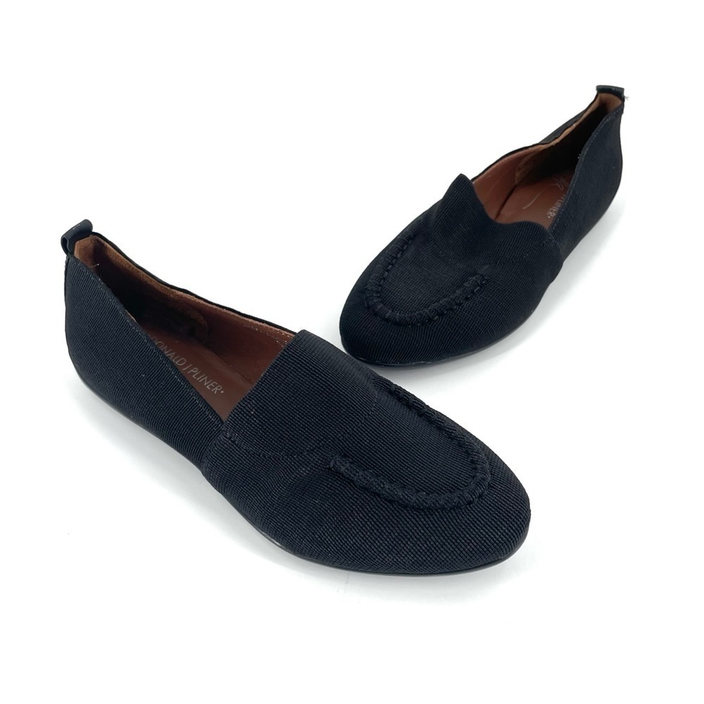 Donald Pliner Black Minimal Flats Loafers Stretch Knit Flat